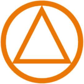 Orange triangle inside circle logo; AA/Recovery symbol