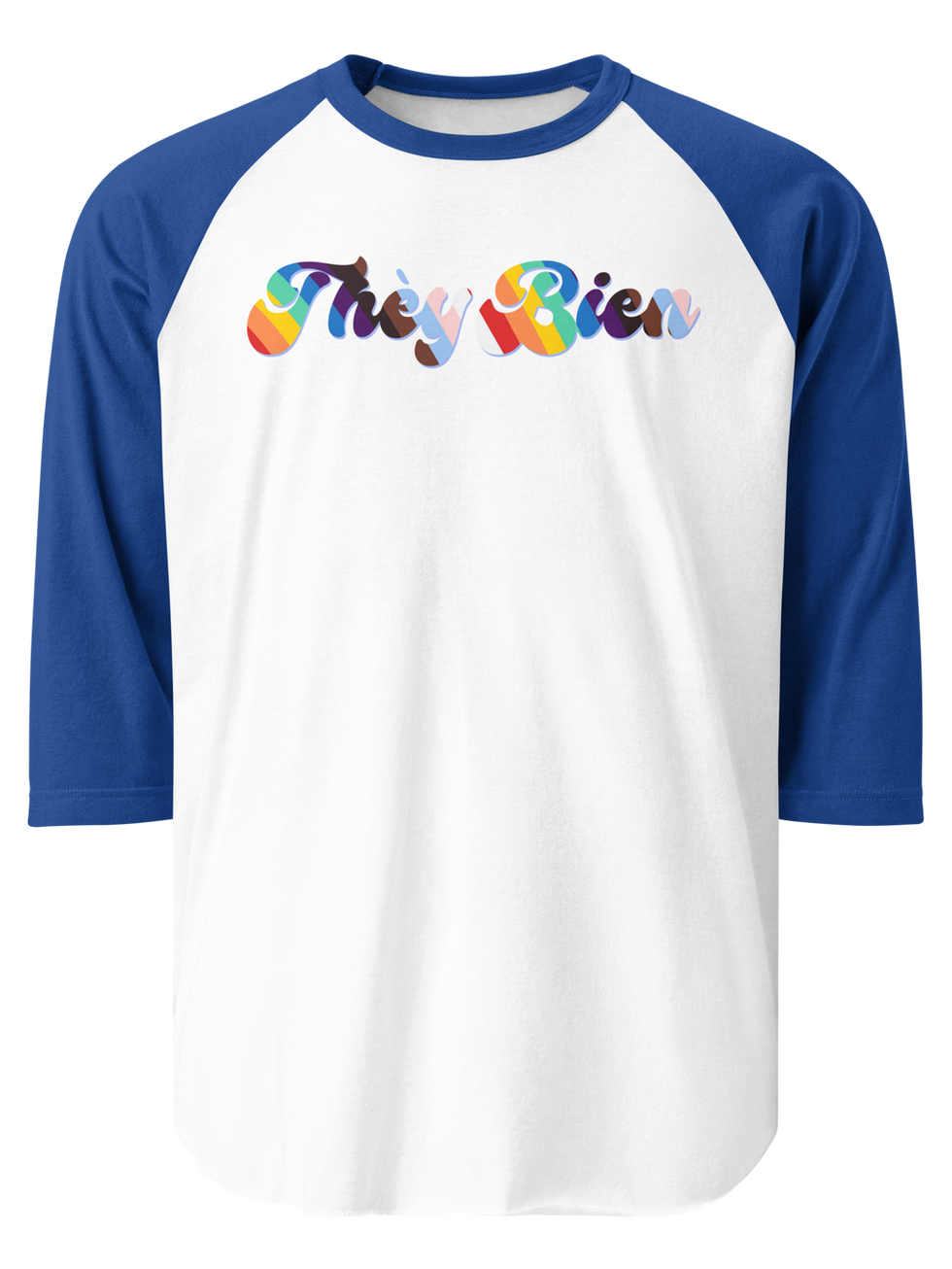 Thèy Bien 3/4 sleeve raglan shirt, white w/royal blue sleeves