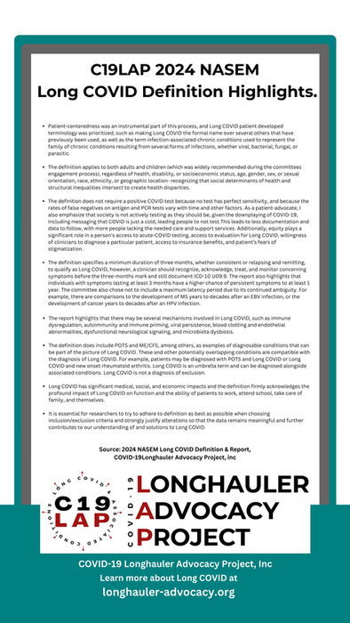 C19LAP 2024 NASEM Long COVID Definition Highlights document