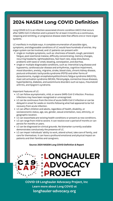 2024 NASEM Long COVID Definition document, C19 Longhauler Advocacy Project