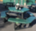 Black and white lemur on green picnic table