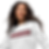 Woman in white sweatshirt with "PERSON" text