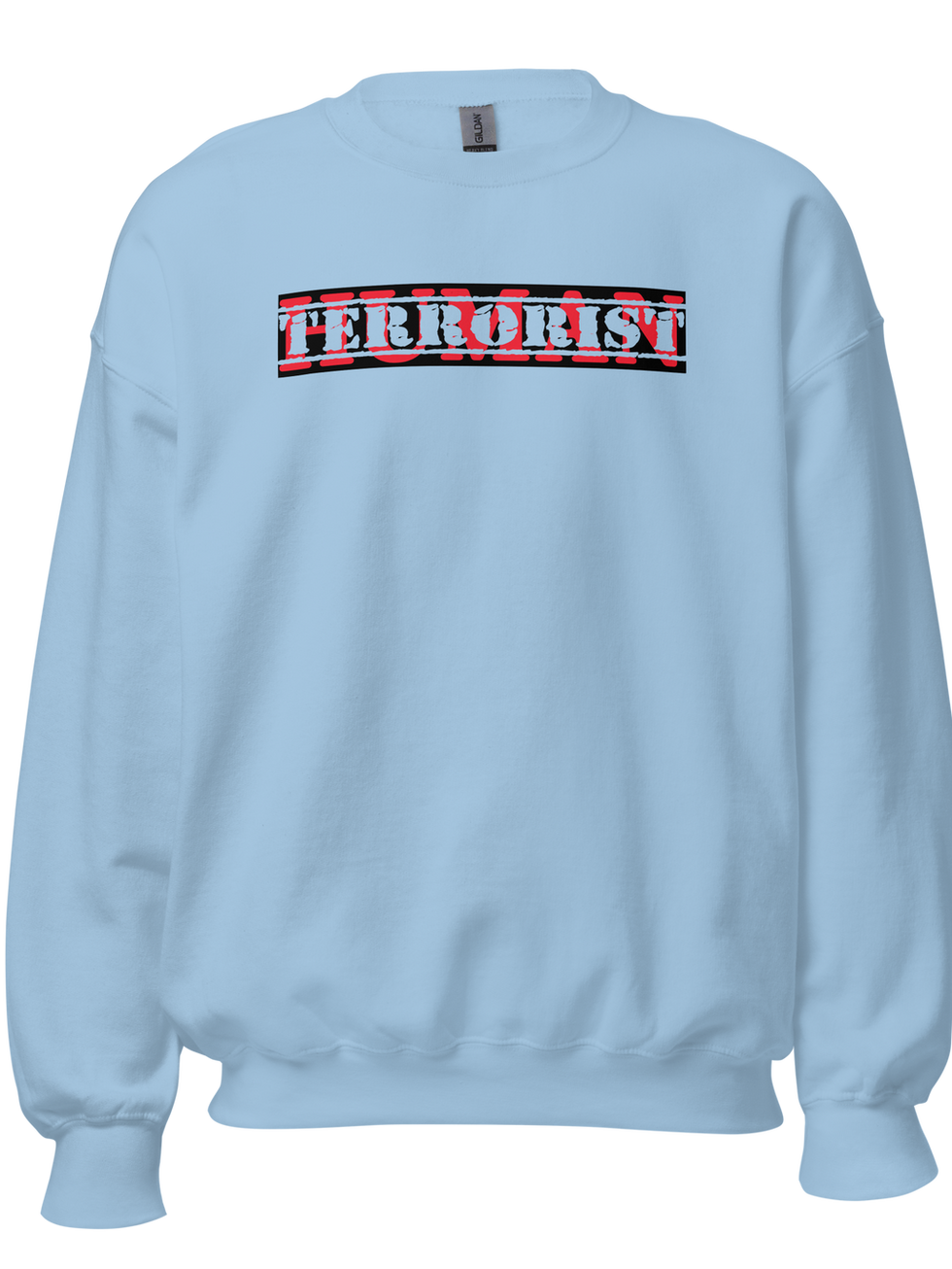Light blue sweatshirt with "HUMAN" design