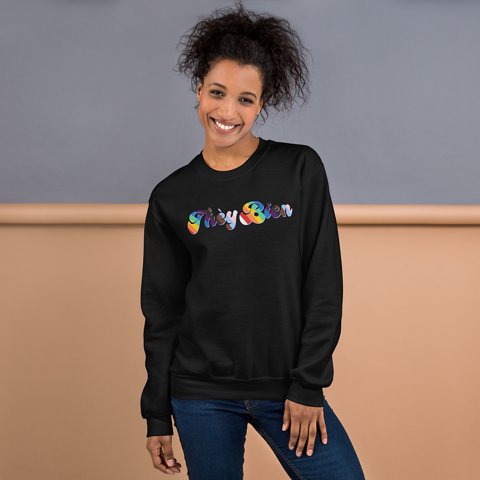 Smiling woman in black Thèy Bien sweatshirt