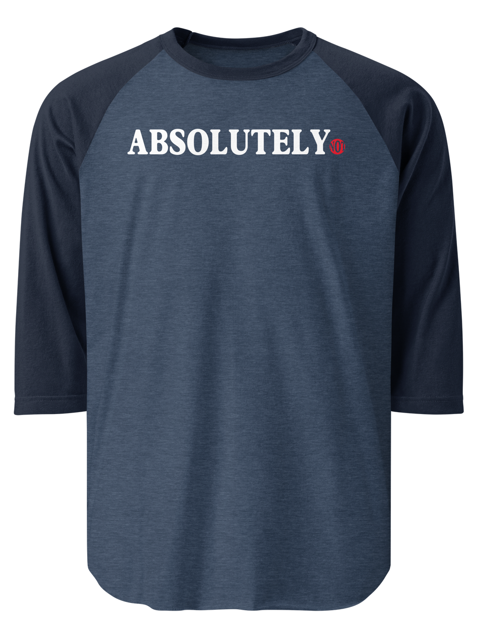 Absolutely white/red lettering 3/4 sleeve raglan shirt, heather navy / navy sleeves