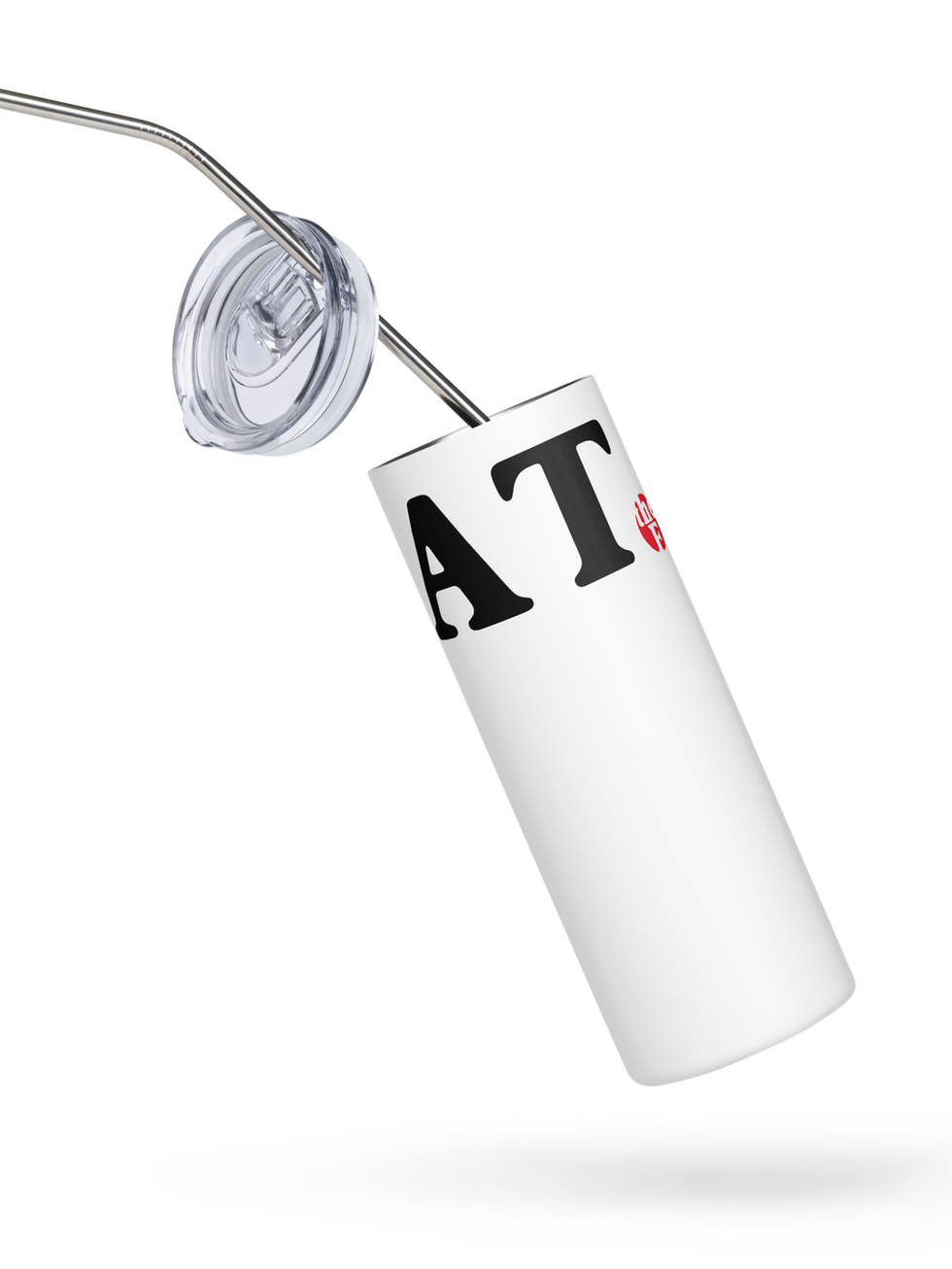 White AT tumbler with lid and straw