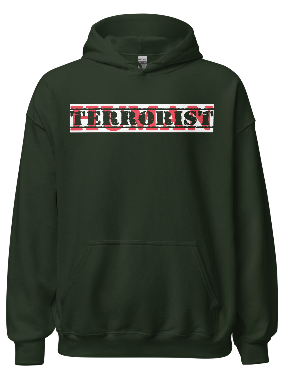 Green hooded sweatshirt with \"HUMAN\" label