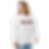Woman in white sweatshirt with "HUMAN" text