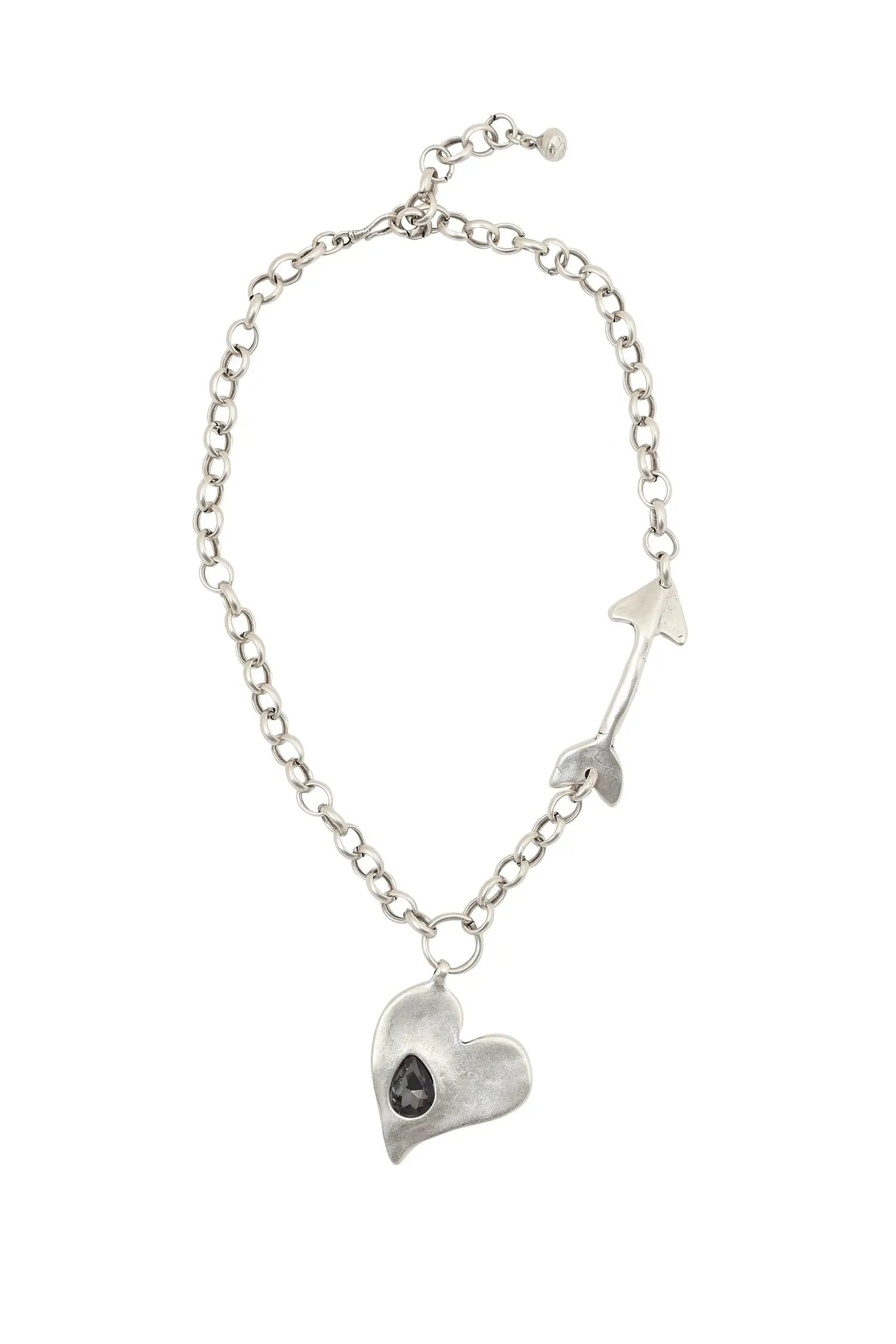 Pewter Hearth & Arrow necklace with Crystal