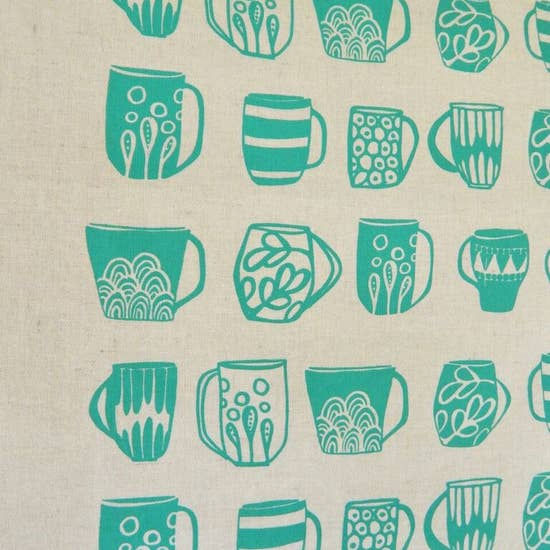 Thumbnail: Mugs Kitchen Towel, Tea Towel Turquoise on Natural