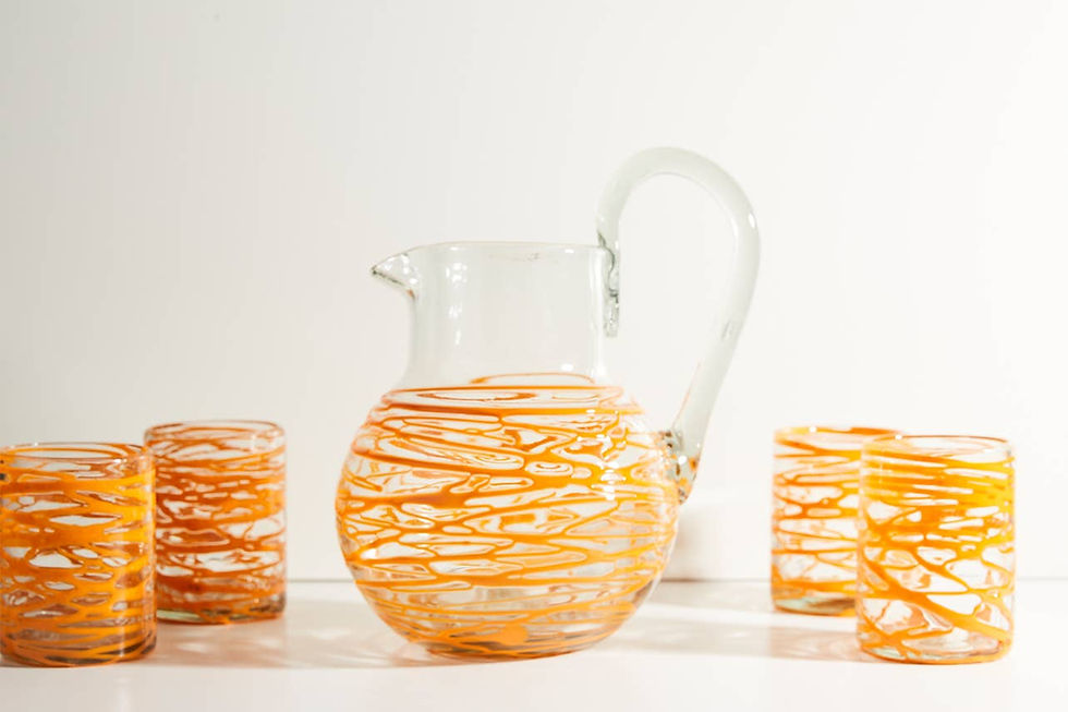 Thumbnail: Handblown Glass Pitcher-Orange Swirl