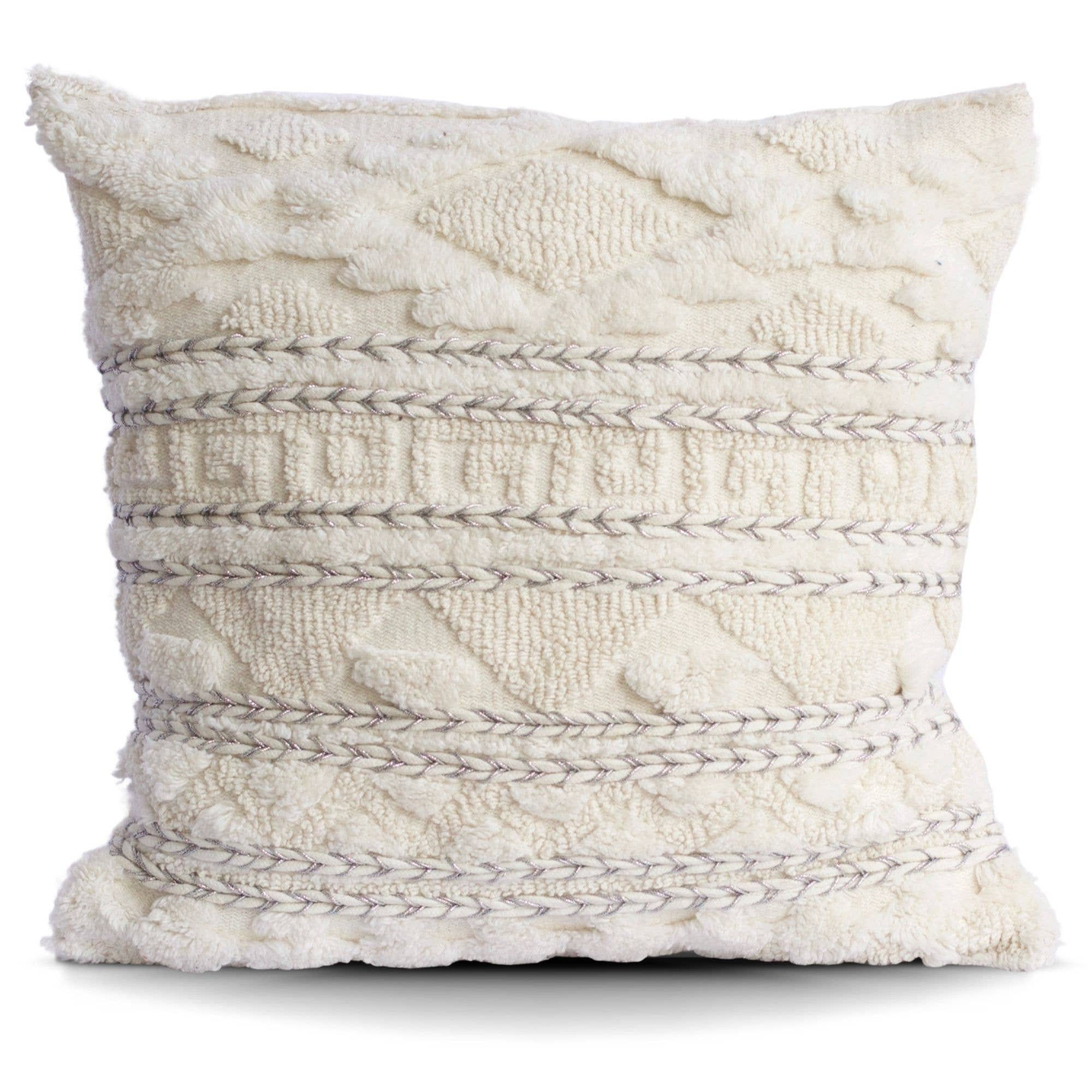 Greek Key Tufted Cotton Pillow Cream