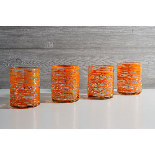 Handblown Mexican Glassware Orange Swirl