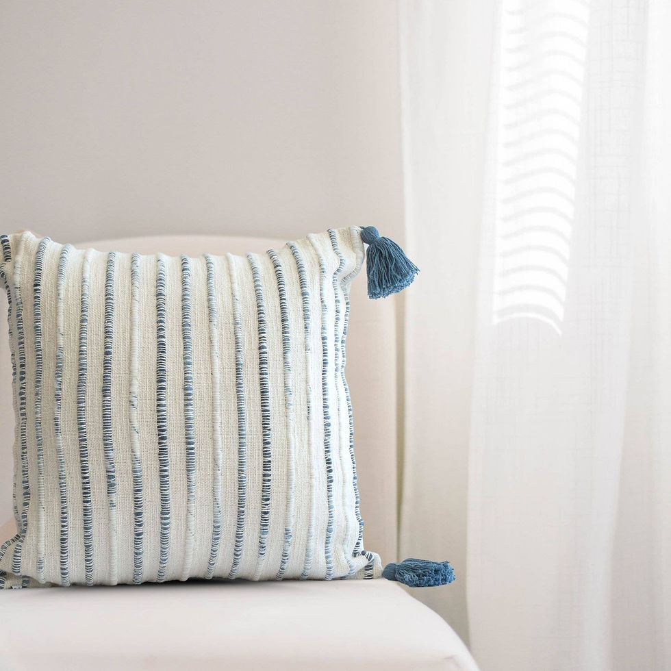 Thumbnail: Mini Stripes Pillow with Tassels Blue