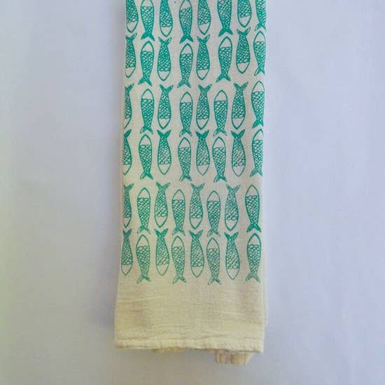 Fish Kitchen Towel, Tea Towel turquoise on Natural