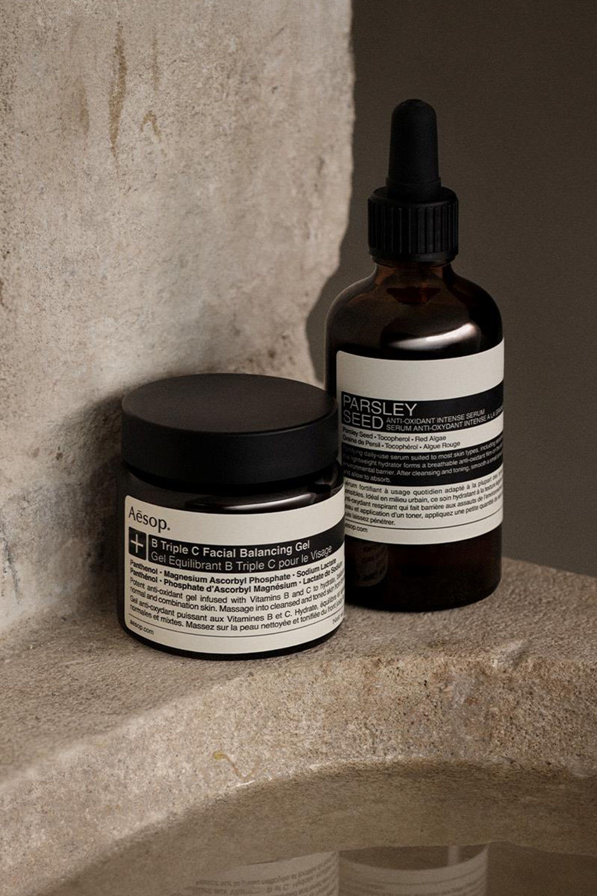 two Aesop products on a counter