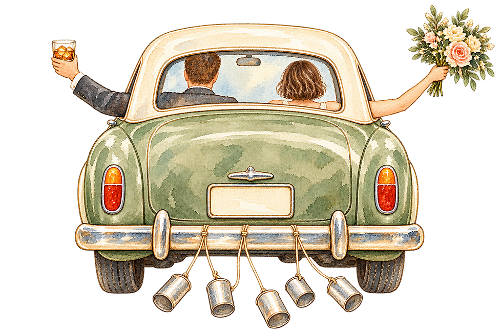 Auto nupcial con latas y bouquet.png