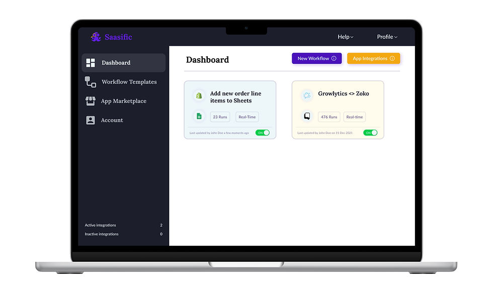 Saasific Dashboard filled