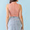 Thumbnail: Dark Peach Ribbed Inside-out Sleeveless Mock Neck Crop Top