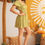 Thumbnail: Light Green Woven Puff Short Sleeve Open Back Flare Mini Dress