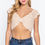 Thumbnail: Short Sleeve V-neck Front Knot Detail Sweater Knit Crop Top