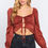 Thumbnail: Long Sleeve Sweetheart Neck Front Ribbon Tie Detail Woven Top