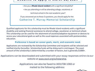 OSCIL Announces Catherine T. Murray Memorial Scholarship 2024 is Now Accepting Applications for RI Residents with Disabilities