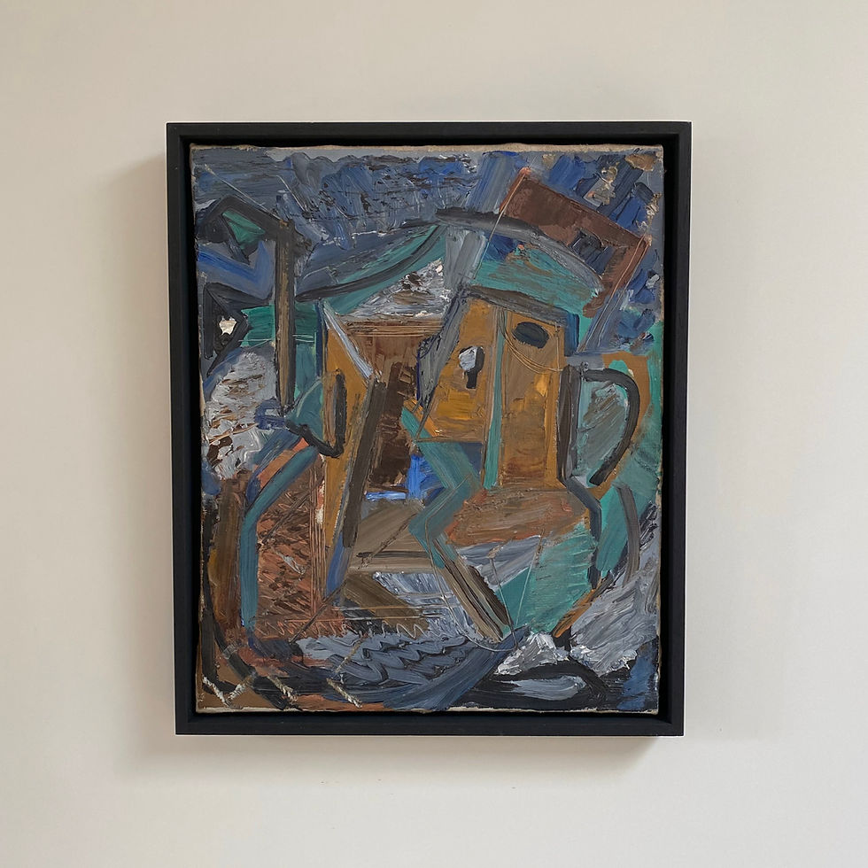 French Mid-Century Abstract Cubist Oil Painting