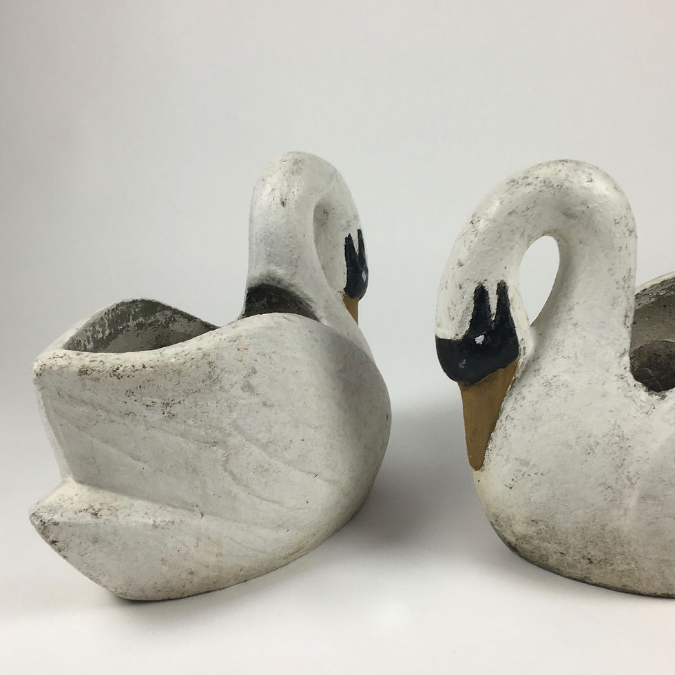 Thumbnail: Pair of elegant white concrete swan garden planters