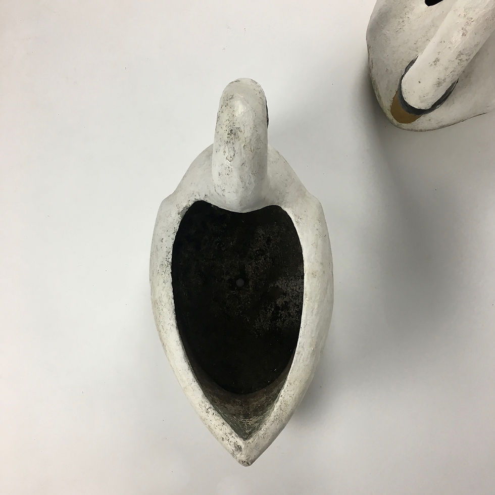Thumbnail: Pair of elegant white concrete swan garden planters