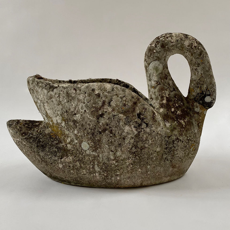 Beautiful, large composite stone swan garden planter with stunning weathered patina