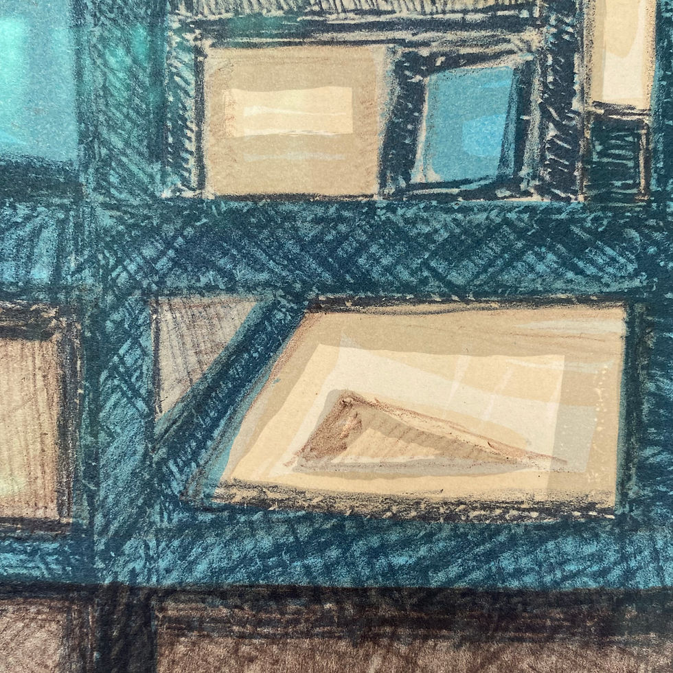 Thumbnail: Swedish modernist abstract colour lithograph depicting an interior scene by Max Gregor Carlsson