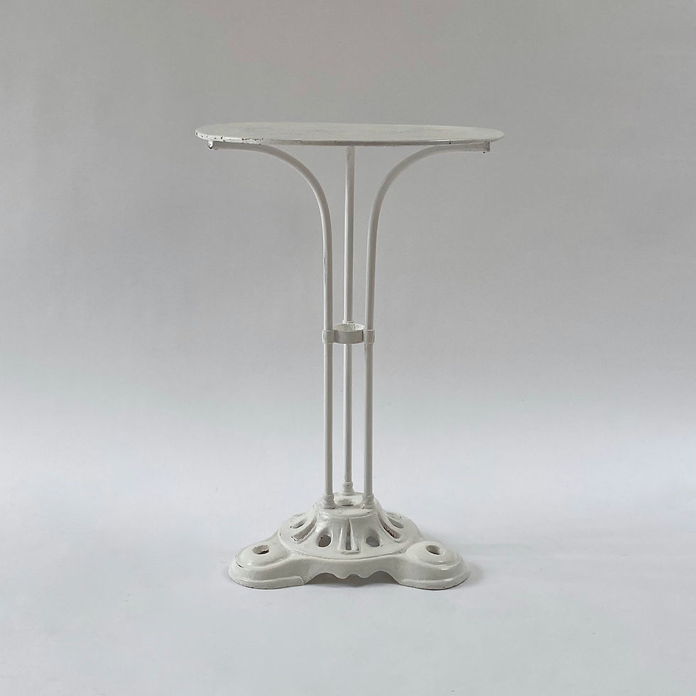 Petite 1940s white French bistro table with a decorative cast-iron base