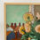 Thumbnail: Modernist mid-century painting of pink flowers in a blue vase by a window with rooftops in the background