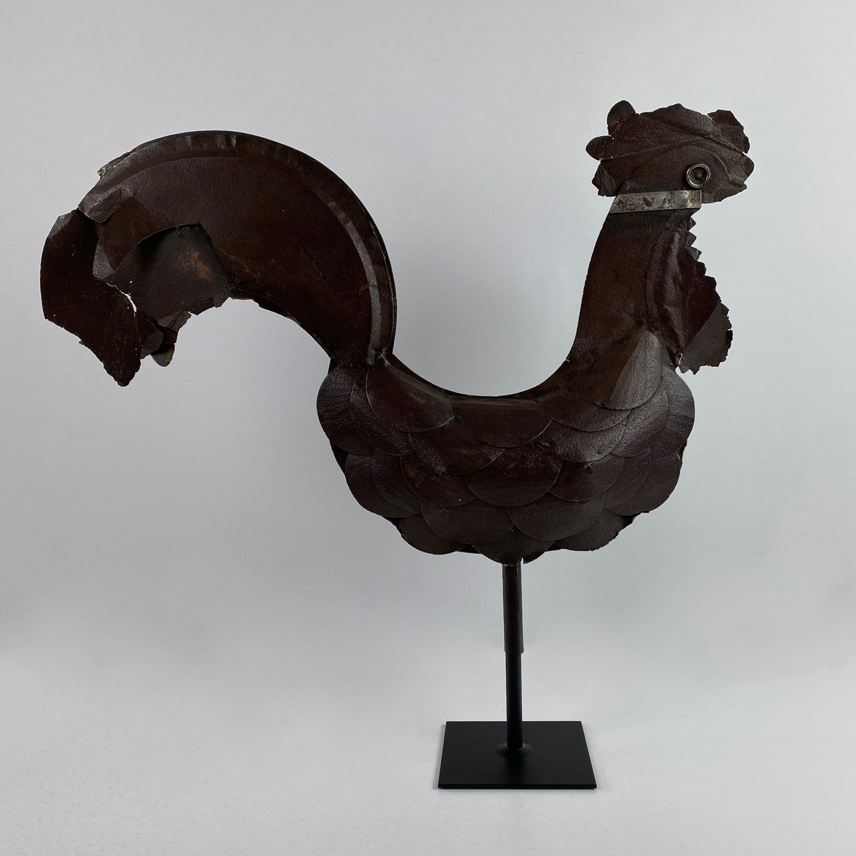 Charming Antique French Coq De Clocher Cockerel Weathervane made of sheet metal with wonderful old repairs