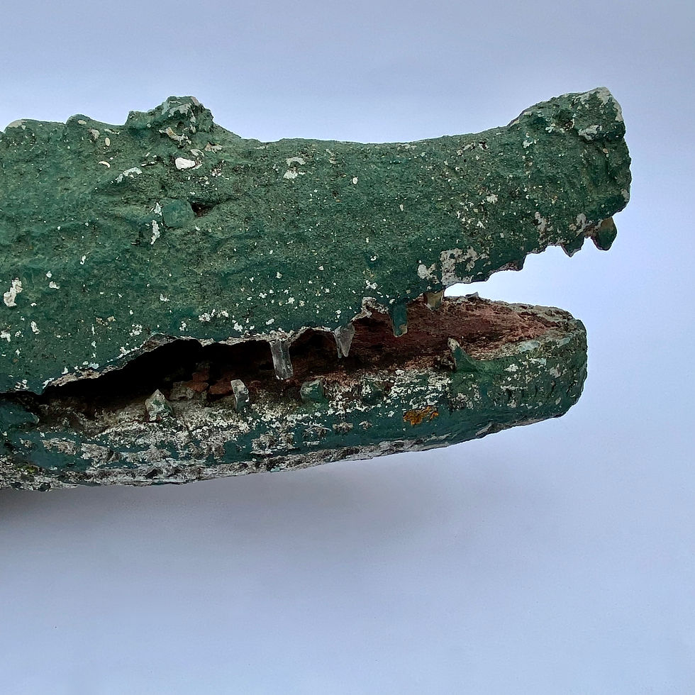 Thumbnail: Vintage French art brut life-sized concrete crocodile with worn old green paint