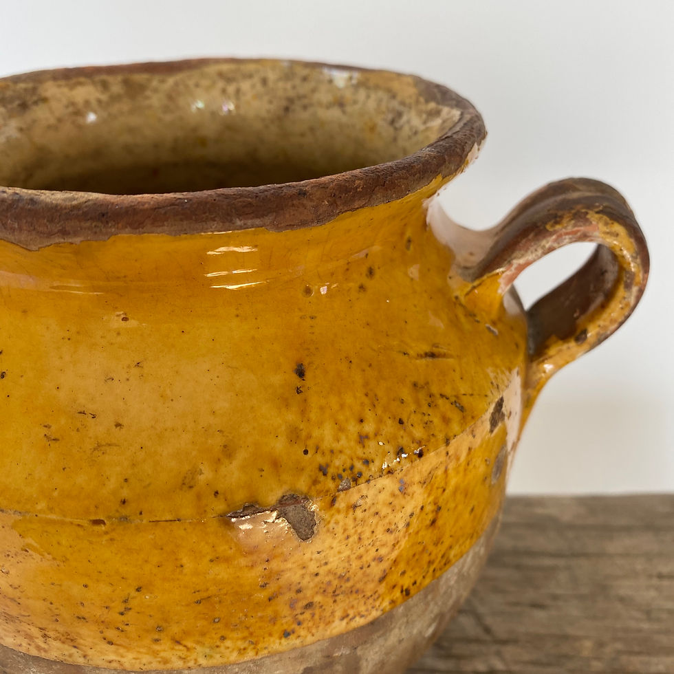 Thumbnail: Antique French Terracotta Yellow Glazed Confit Pot with lovely patina