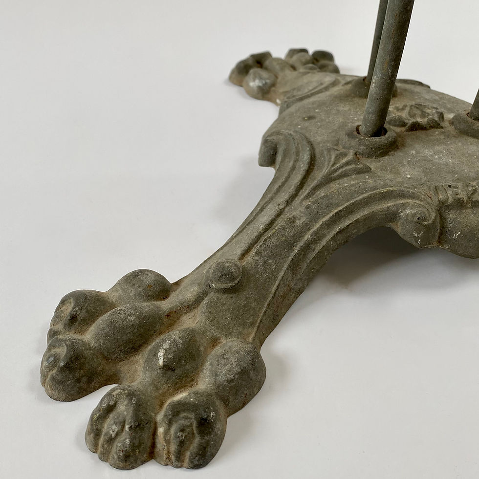 Thumbnail: Original French bistro table with marble top, copper/brass banding and lion paw feet