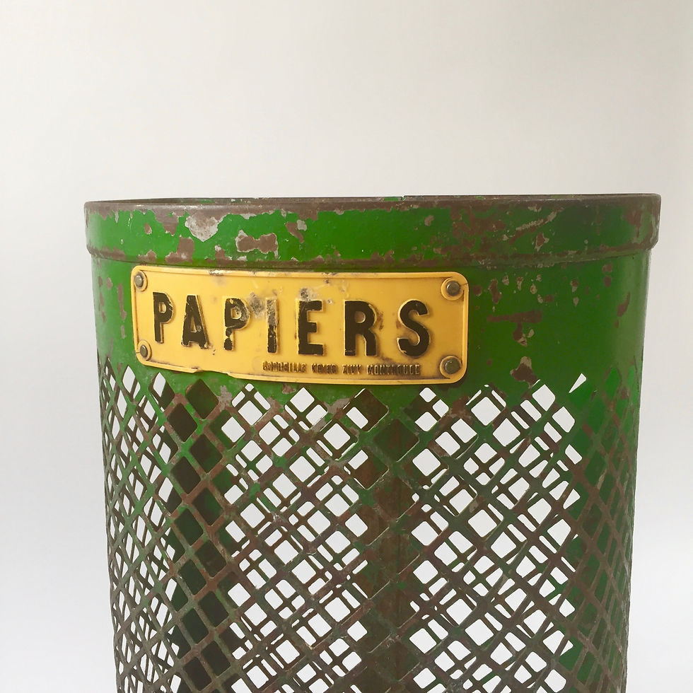 Vintage French Urban Industrial Metal Papiers Bin