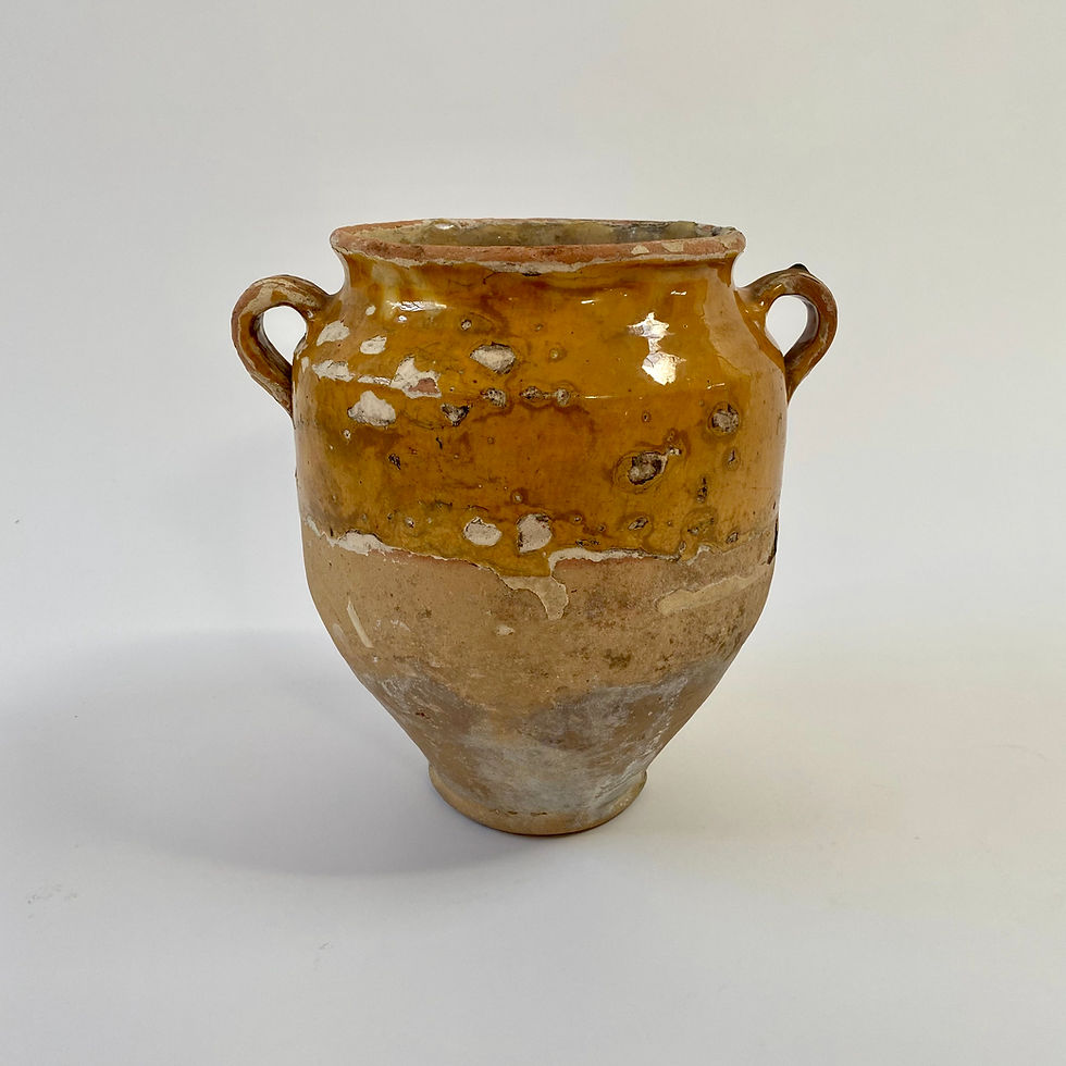 Antique French Terracotta Yellow Glazed Confit Pot