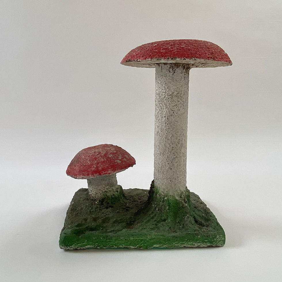 Vintage French large concrete mushroom garden sculpture with red, white and green paint