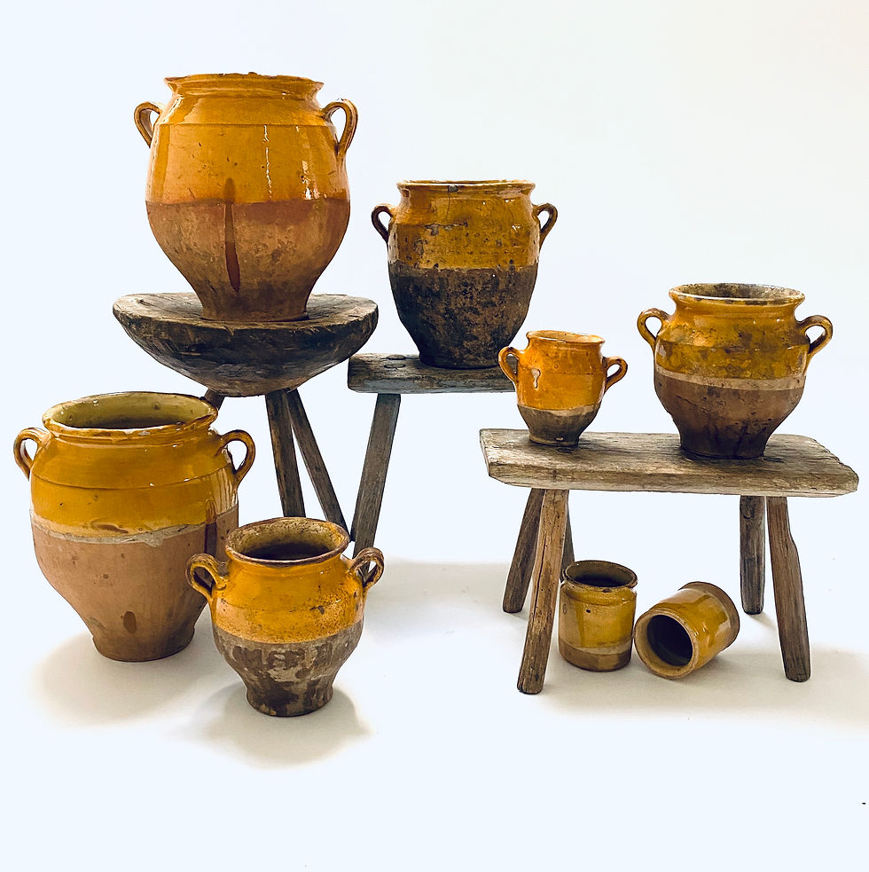 Thumbnail: Antique French Terracotta Yellow Glazed Confit Pot with lovely patina