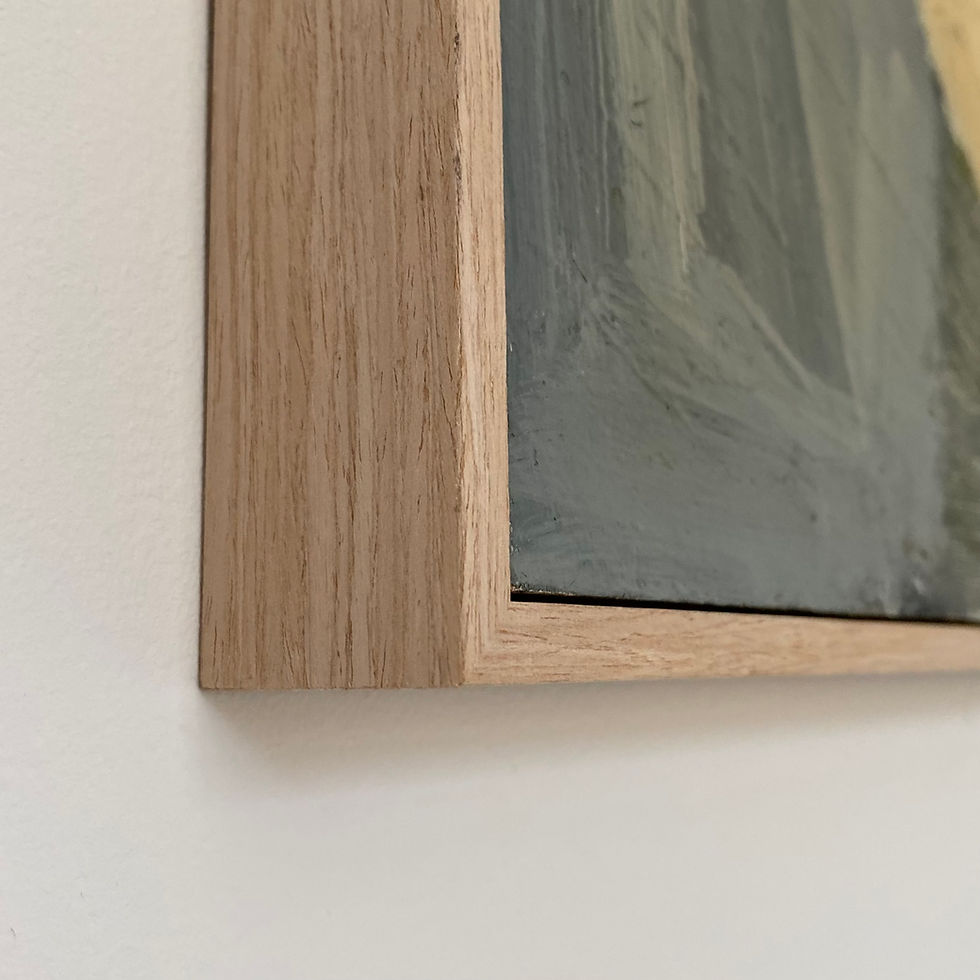 Thumbnail: Stylish modernist abstract still life painting with leeks in a wooden tray frame by Swedish artist Gustaf Skoglund