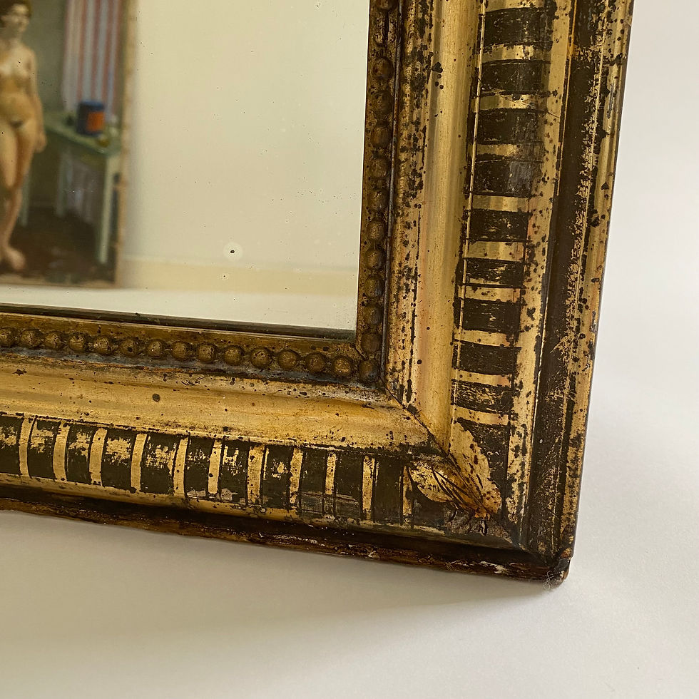 Thumbnail: French Louis Philippe antique gold gilt mirror with rectangular/stripe pattern