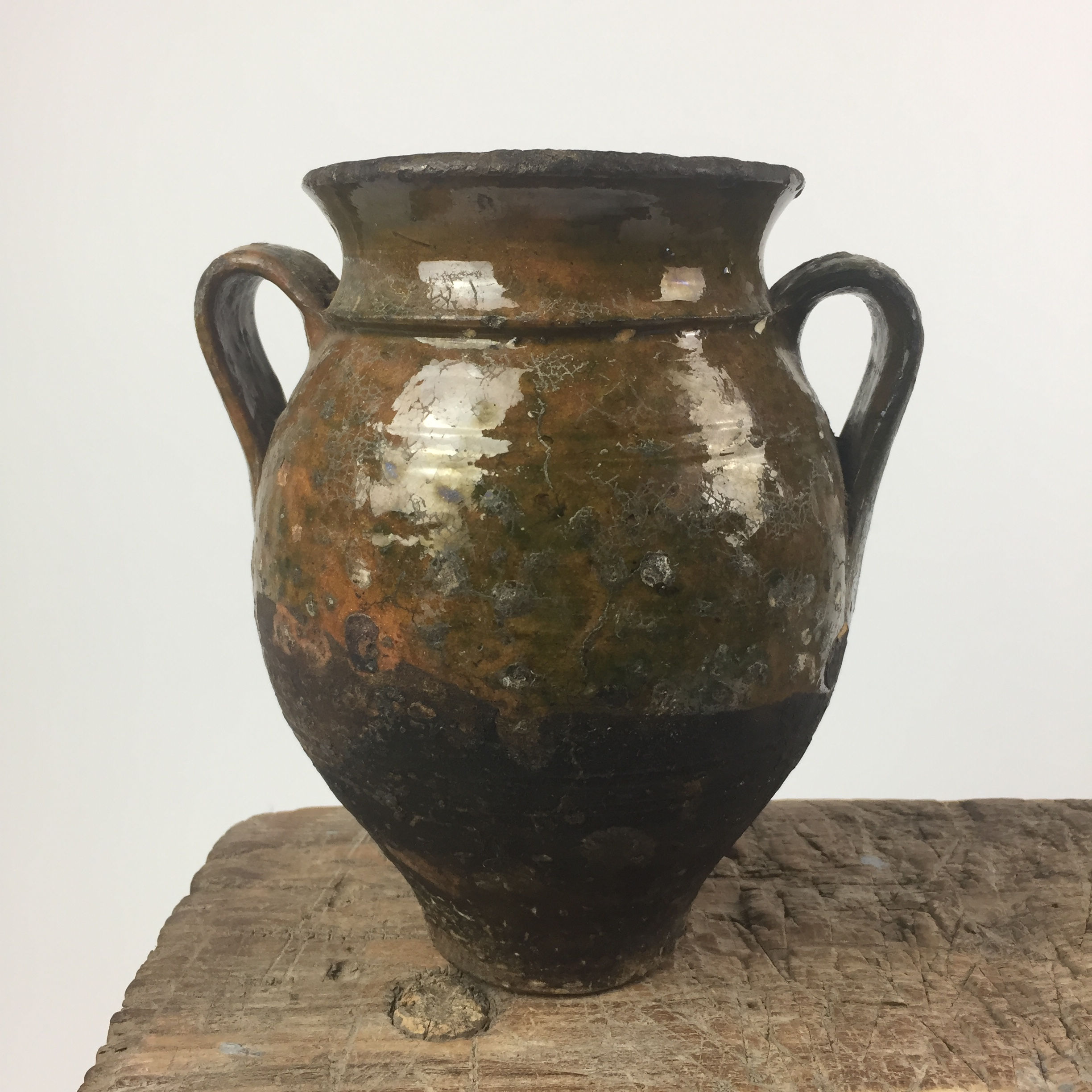 Antique French Terracotta Green Glazed Confit Pot