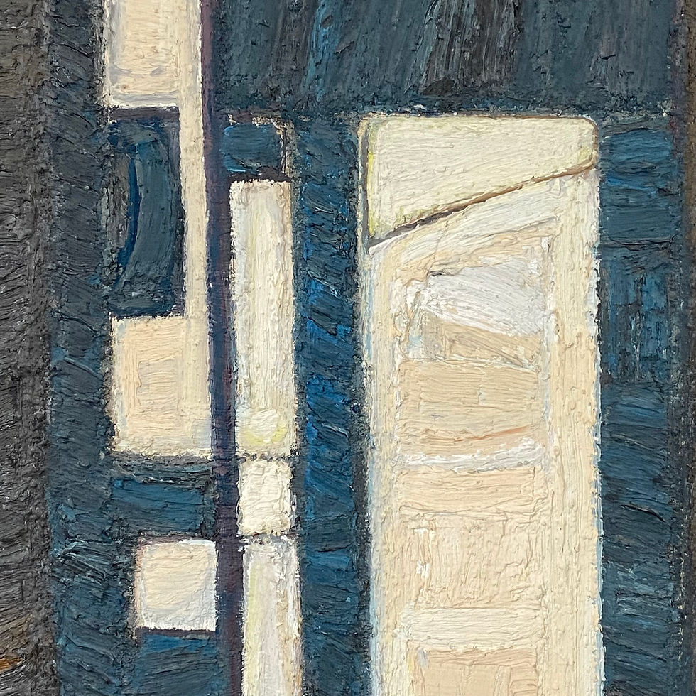 Thumbnail: Swedish modernist impasto on canvas by Max Gregor Carlsson featuring a beautiful palette of brown, blue and cream