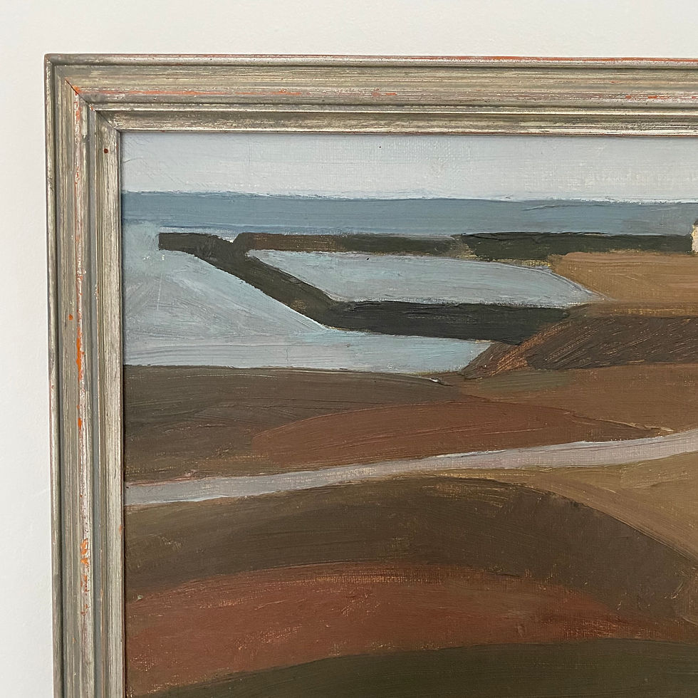 Thumbnail: Beautiful and understated Swedish mid-century landscape painting of Herta, Gotland by Björn Hallström