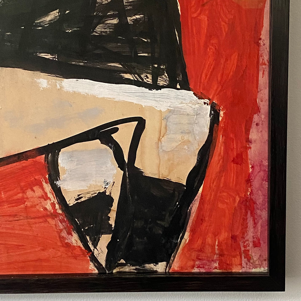 Thumbnail: Expressionistic portrait of a woman by Swedish modernist artist Pär Lindblad in a black and red dominant palette