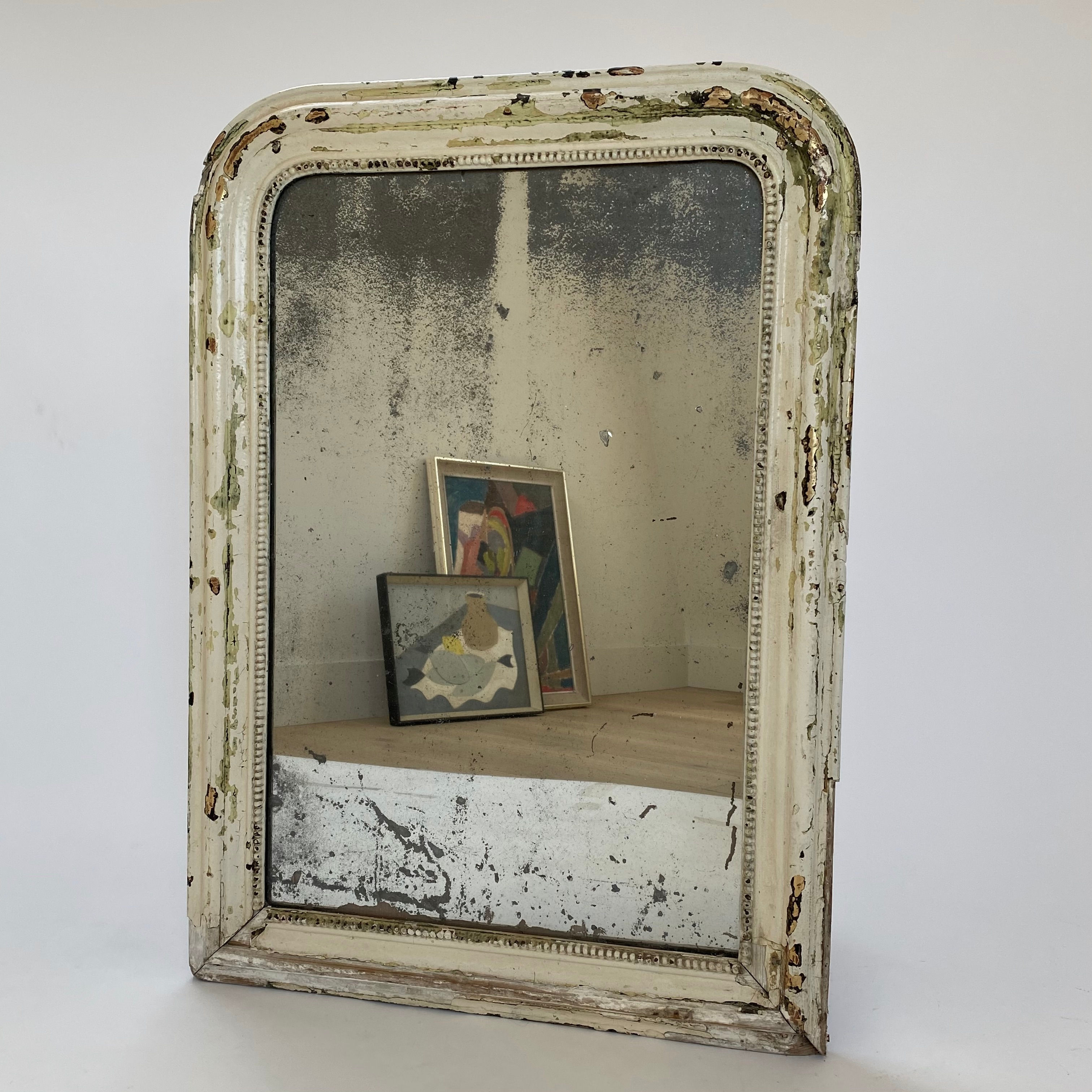 Antique French Distressed White Louis Philippe Mirror