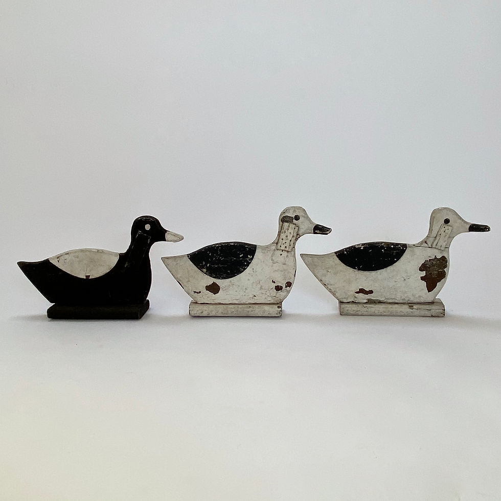 A trio of original 1930s English handmade wooden fairground stall knockdown ducks